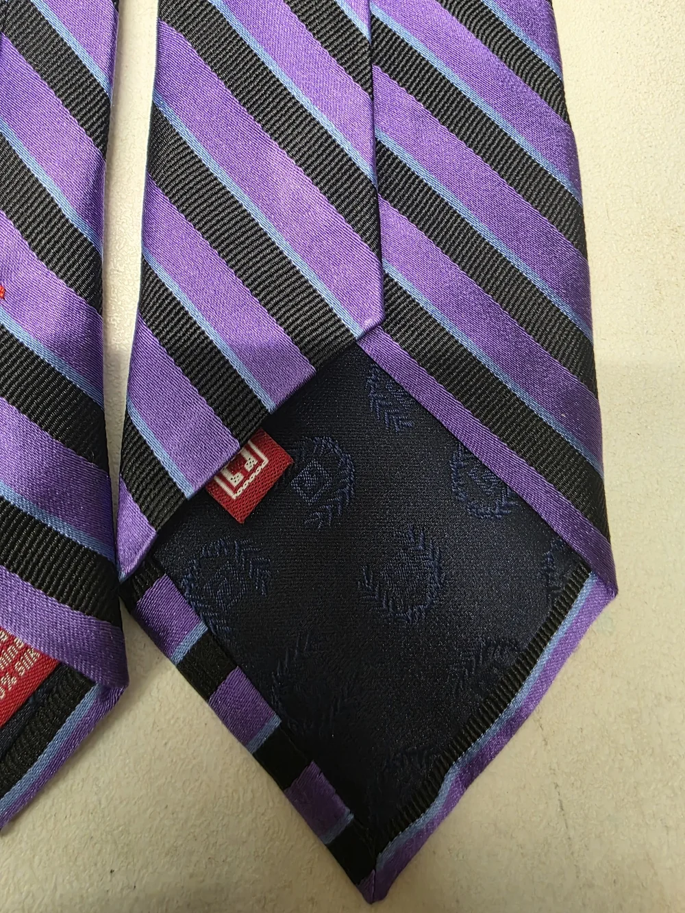 CHAPS Men’s 100% Silk Tie Purple Black Blue Striped Necktie Handmade